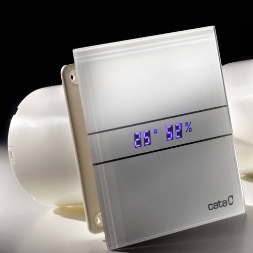 Cata E-100MTH ventilátor metakrilát előlappal, utószellőztető és páraérzékelő funkcióval, fehér